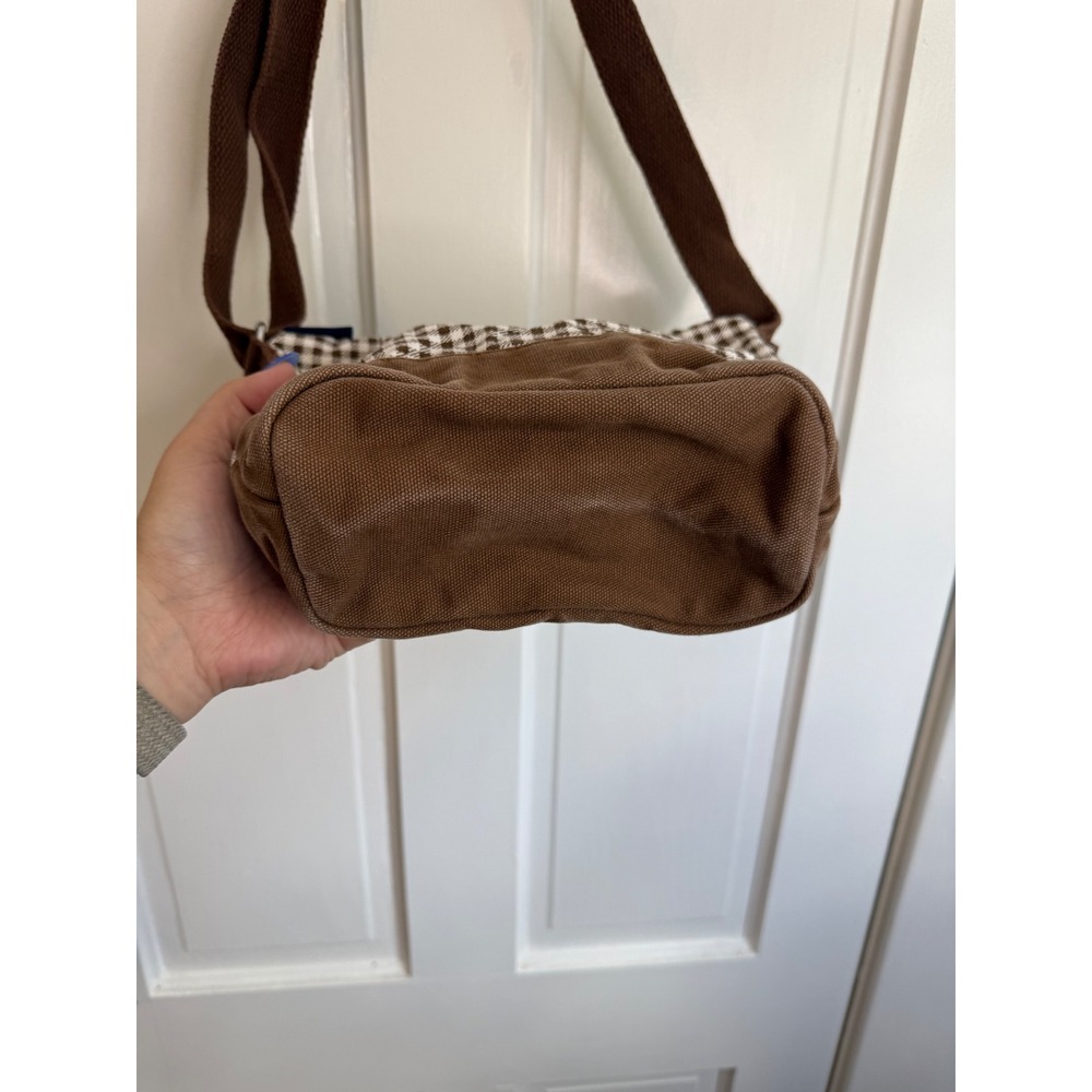Lands End Brown Gingham Check Canvas Crossbody Bag - Picture 5 of 7